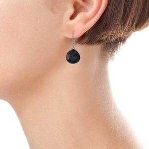 Black Earrings, Black Onyx Faceted Gemstone Briolette, Dangle Drop Earrings, Silver Jewelry, Black Dress Earrings, Birthday Gifts