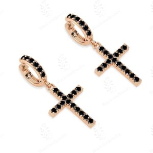 Black Gemstone Cross Earrings For Women 925 Silver Black Onyx Cross Hoop Earrings Women Cross Religious Earrings Anniversary Gift For Her