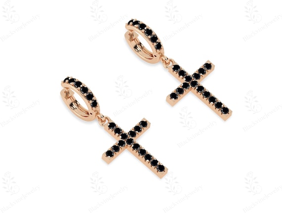 Black Gemstone Cross Earrings For Women 925 Silver Black Onyx Cross Hoop Earrings Women Cross Religious Earrings Anniversary Gift For Her