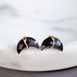 Black Onyx Stud Earrings, Black Moon Stud Earrings, Onyx Moon Earrings Studs, Crescent Moon Studs Gold Filled, Sterling Silver, Rose Gold
