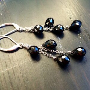 Black Onyx Teardrop Sterling Silver Cascade Earrings