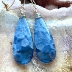 Blue Onyx Statement Earrings Dangle Drop