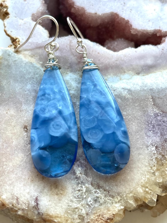 Blue Onyx Statement Earrings Dangle Drop Blue Onyx Statement Earrings Dangle Drop