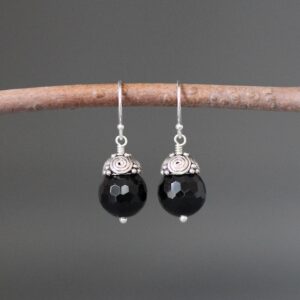 Onyx Dangle Earrings - Black Gemstone Earrings - Bali Silver Earrings - Black Onyx Earrings - Black And Silver Earrings