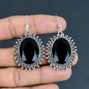 Faceted Black Onyx Earrings: Handmade 925 Sterling Silver Jewelry
