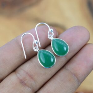 Green Onyx 925 Silver Gemstone Jewelry Elegant Hook Earring