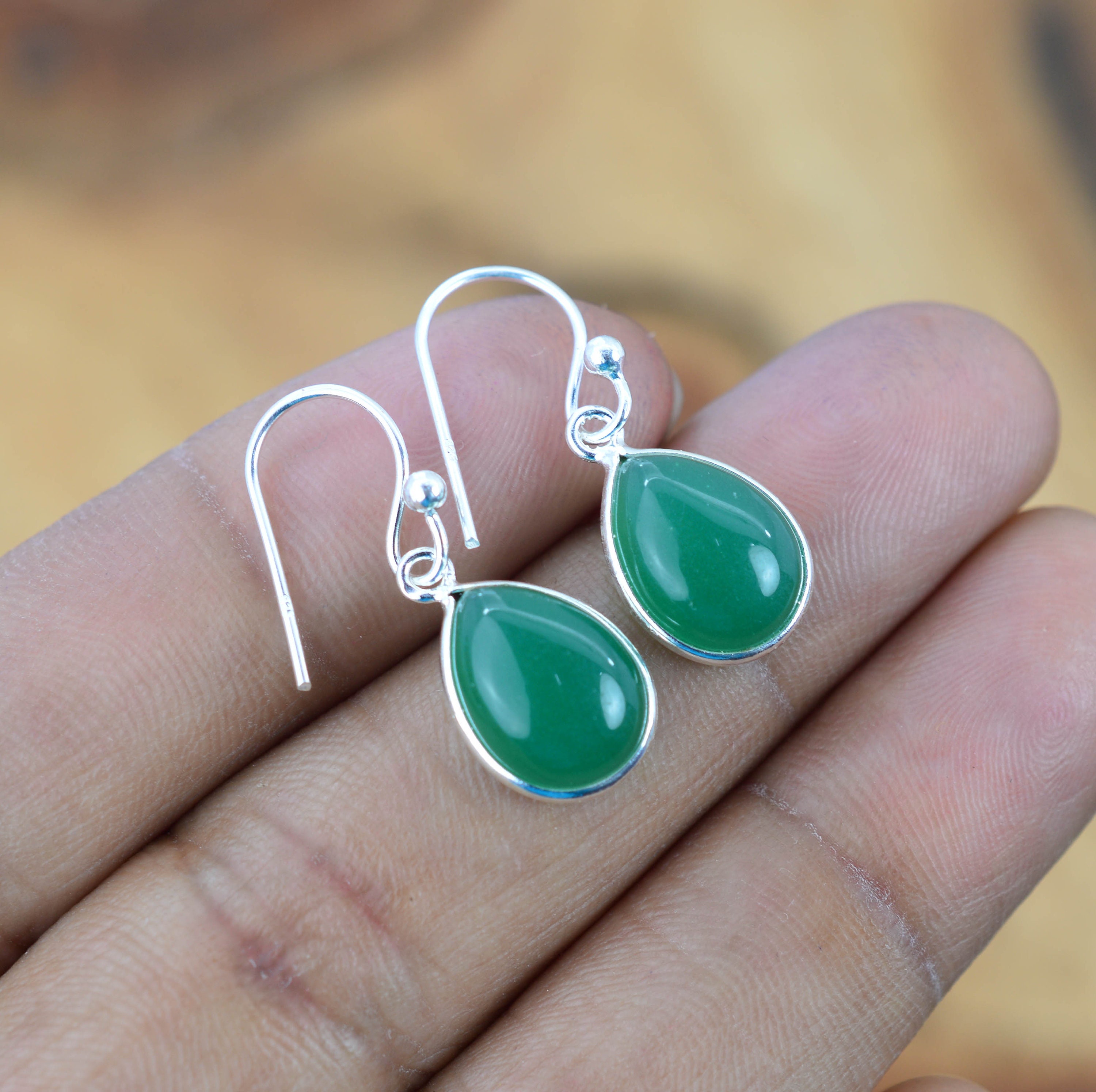 Green Onyx 925 Silver Gemstone Jewelry Elegant Hook Earring