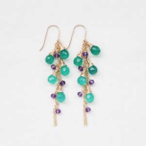 Green Onyx and Amethyst Earrings: 14K Gold Filled Cluster Earrings