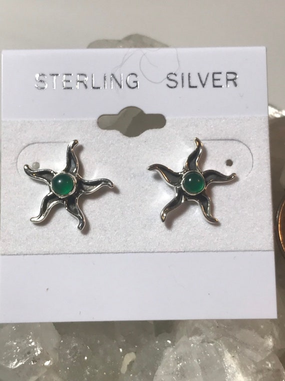 Green Onyx Star Stud Earrings