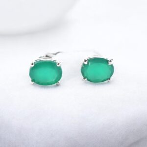 Green Onyx Sterling Silver Stud Earrings, Minimalist Gemstone Anniversary Gift