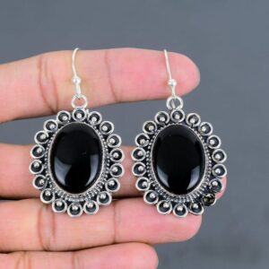 Handmade Black Onyx Earrings: 925 Sterling Silver, Natural Gemstone