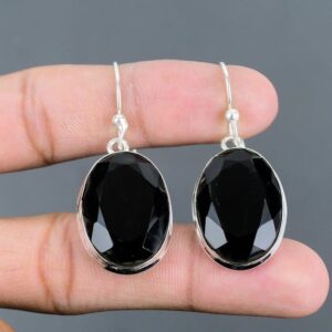 Handmade Faceted Black Onyx Earrings: 925 Sterling Silver