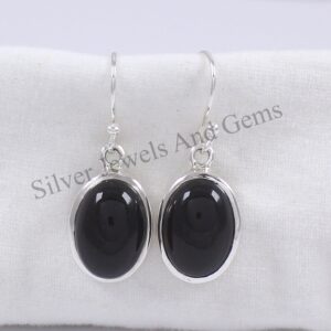 Oval Black Onyx Earrings: Handmade Sterling Silver, December Birthstone
