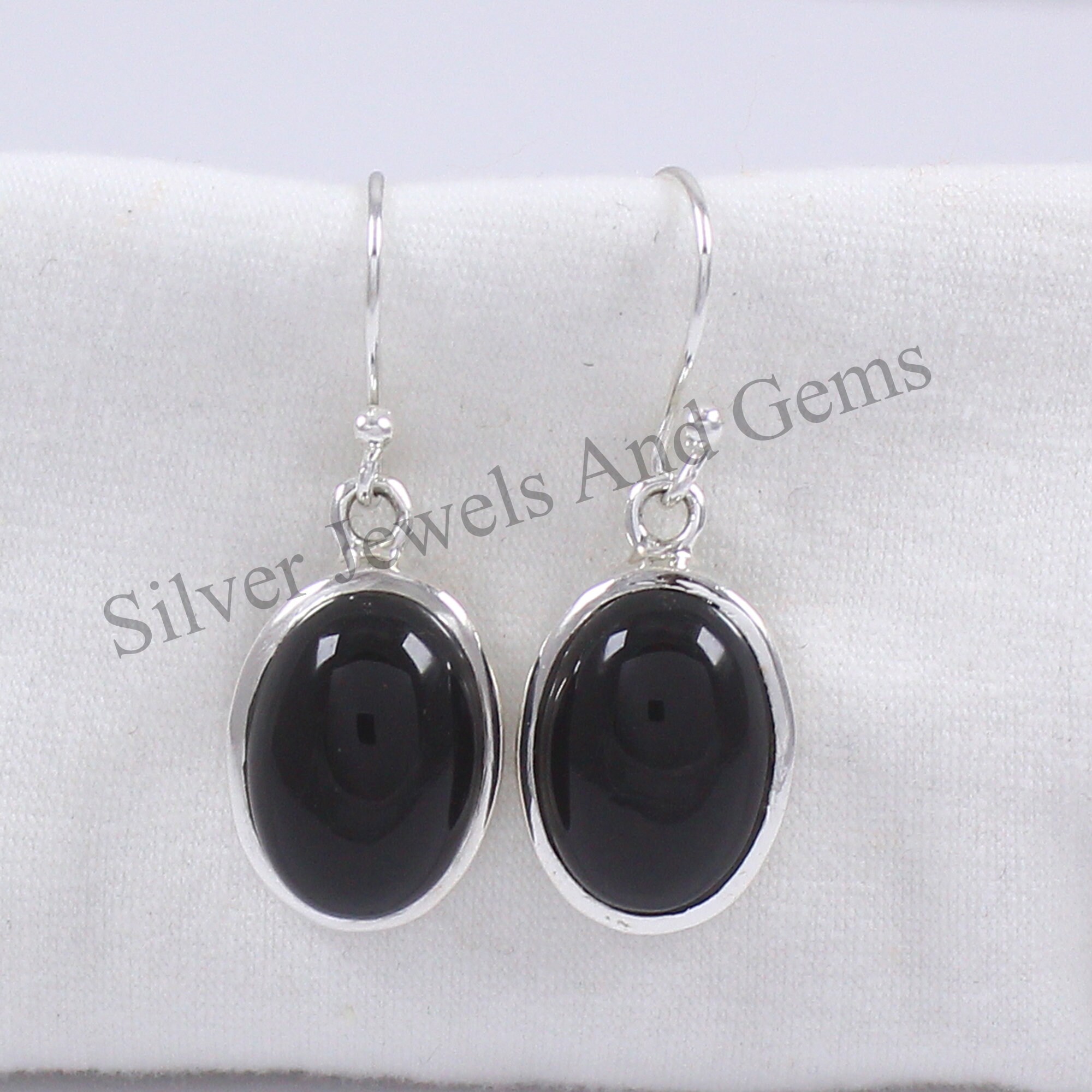 Oval Black Onyx Earrings: Handmade Sterling Silver, December Birthstone