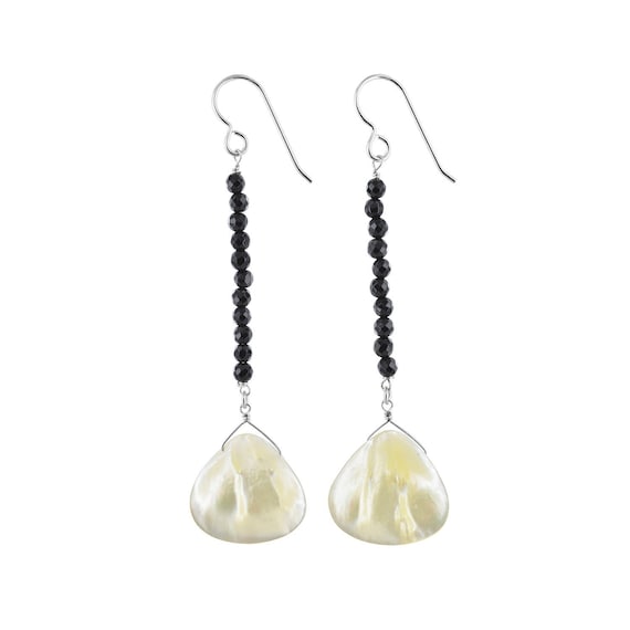 Sterling Silver Mother Of Pearl & Black Onyx Dangle Earrings