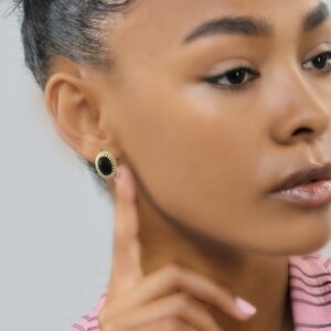 Stunning Oval Onyx Earrings · Black Gemstone Earrings · Custom Cut Earrings · Oval Cut Earrings · Black Earrings · Gold Post Earrings