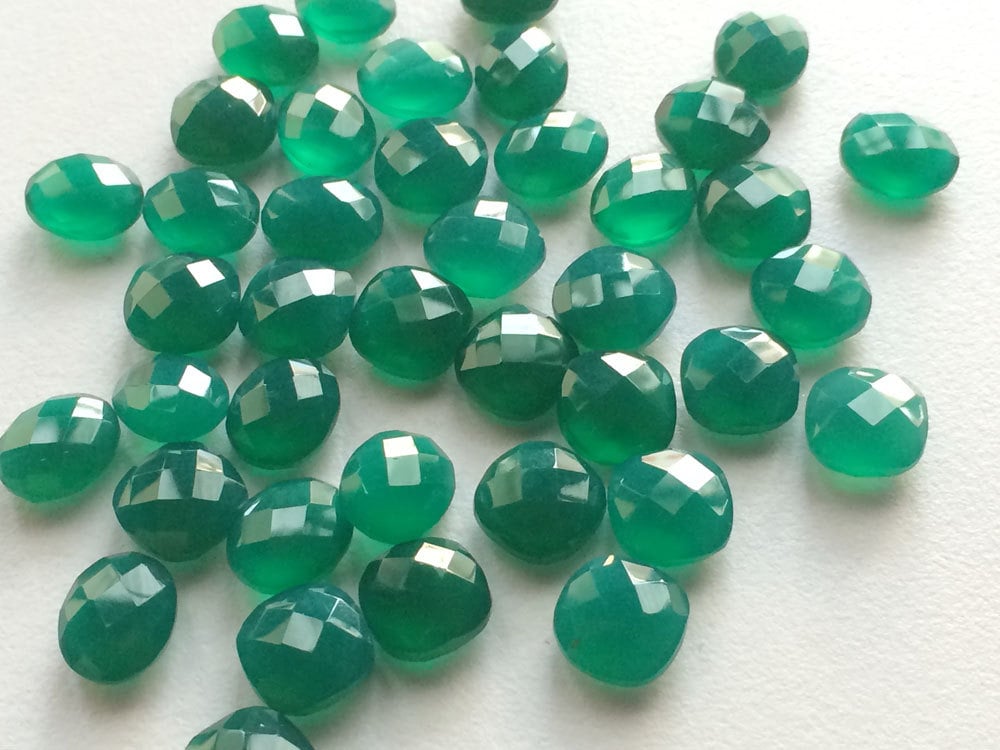 10-11mm Green Onyx Both Side Faceted Gems, Green Onyx Square And Oval Gems, Green Onyx For Jewelry (5pcs To 10pcs Options) - Godp766