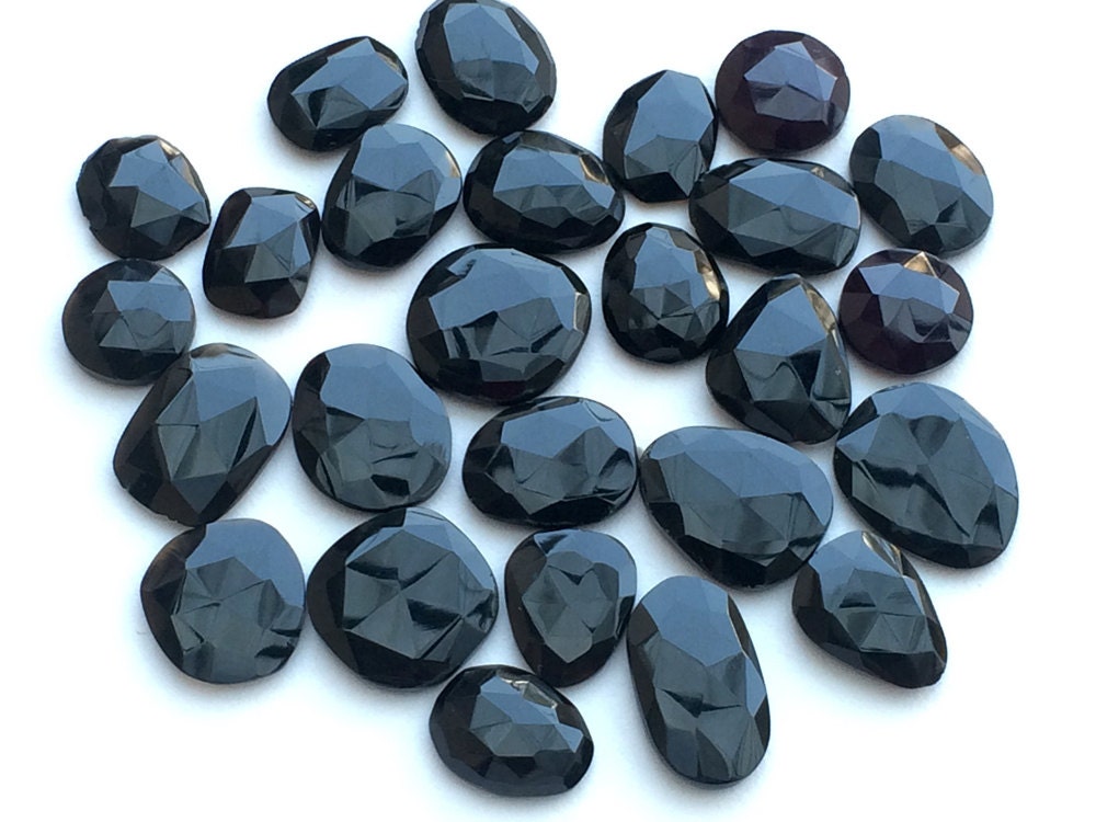10-12mm Black Onyx Rose Cut Cabochons. Black Onyx Faceted Flat Back Cabochon, Black Onyx For Jewelry, Loose Onyx Gems (5pcs To 50pcs Option)