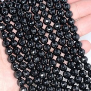 10mm Noir Black Onyx Gemstone Black Micro Faceted Round Loose Beads 15 inch Full Strand (90182759-115)