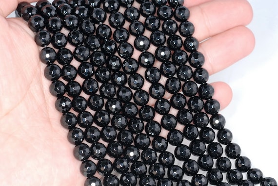 10mm Noir Black Onyx Gemstone Black Micro Faceted Round Loose Beads 15 Inch Full Strand (90182759-115)