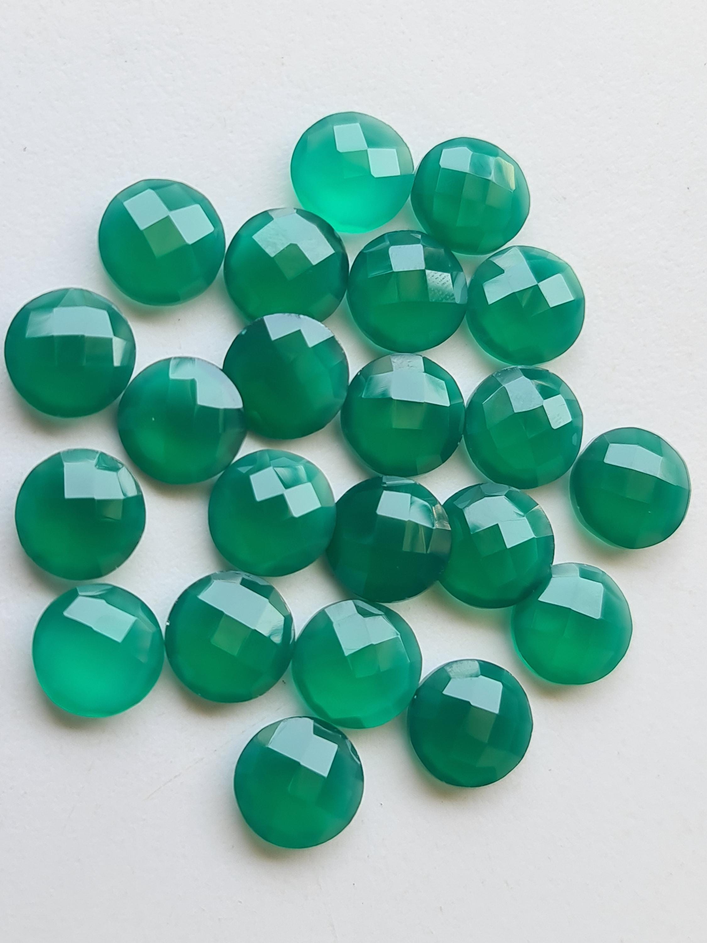 12mm Green Onyx Round Faceted Stones, Green Onyx Double Side Cut Gemstones, Loose Green Onyx For Jewelry (5pcs To 10pcs Options) - Ramp166