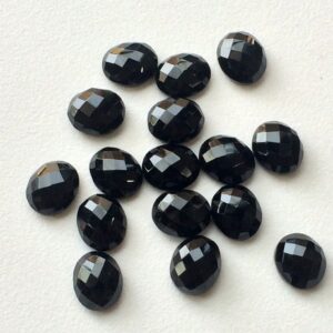 14x10mm Black Onyx Faceted Oval Cabochon, Black Onyx Rosecut Gemstones, Black Onyx Oval Flat Cabochons For Jewelry (10pcs To 20pcs Options)