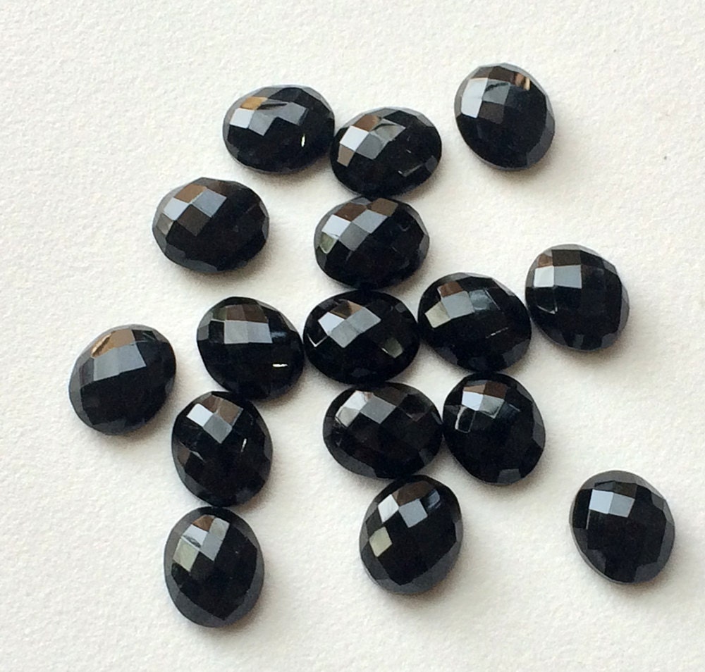 14x10mm Black Onyx Faceted Oval Cabochon, Black Onyx Rosecut Gemstones, Black Onyx Oval Flat Cabochons For Jewelry (10pcs To 20pcs Options)