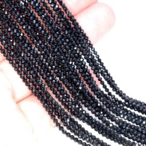2mm Noir Black Onyx Gemstone Black Micro Faceted Round Loose Beads 15.5 inch Full Strand LOT 1,2,6,12 and 50 (80004715-107)