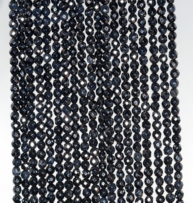 2mm Noir Black Onyx Gemstone Black Faceted Round Loose Beads 15.5 Inch Full Strand (90183443-107)
