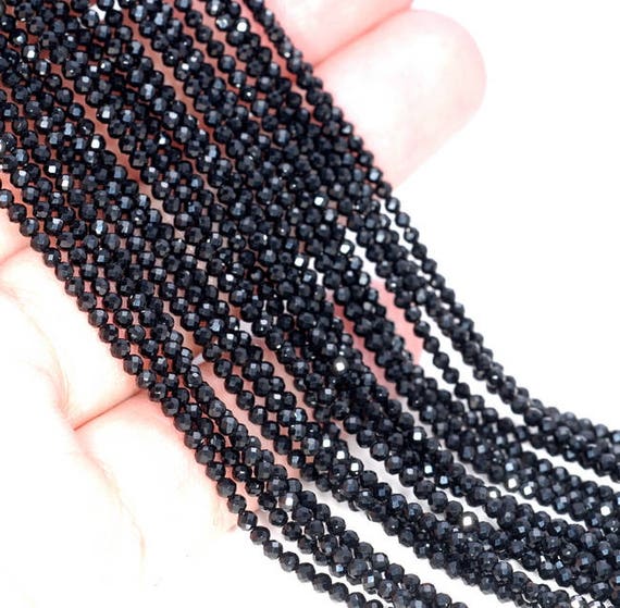 2mm Noir Black Onyx Gemstone Black Micro Faceted Round Loose Beads 15.5 Inch Full Strand Lot 1,2,6,12 And 50 (80004715-107)