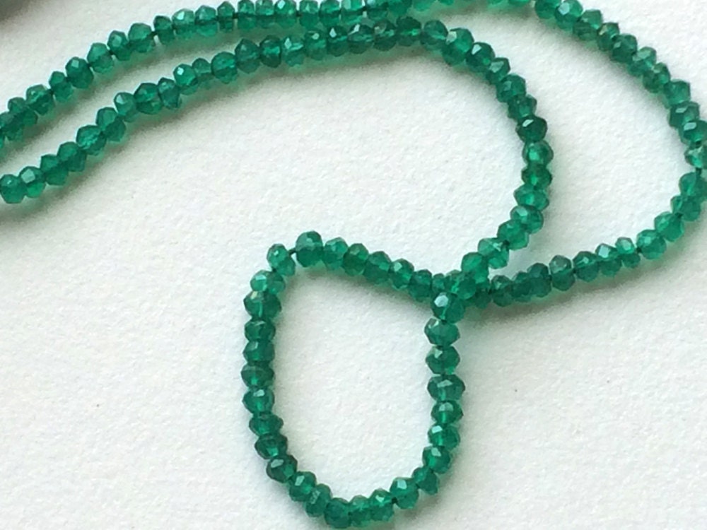 3mm Green Onyx Faceted Rondelle Beads, Natural Shaded Green Onyx Beads, 13 Inch Green Onyx Faceted Bead For Jewelry (1st To 5st Options)