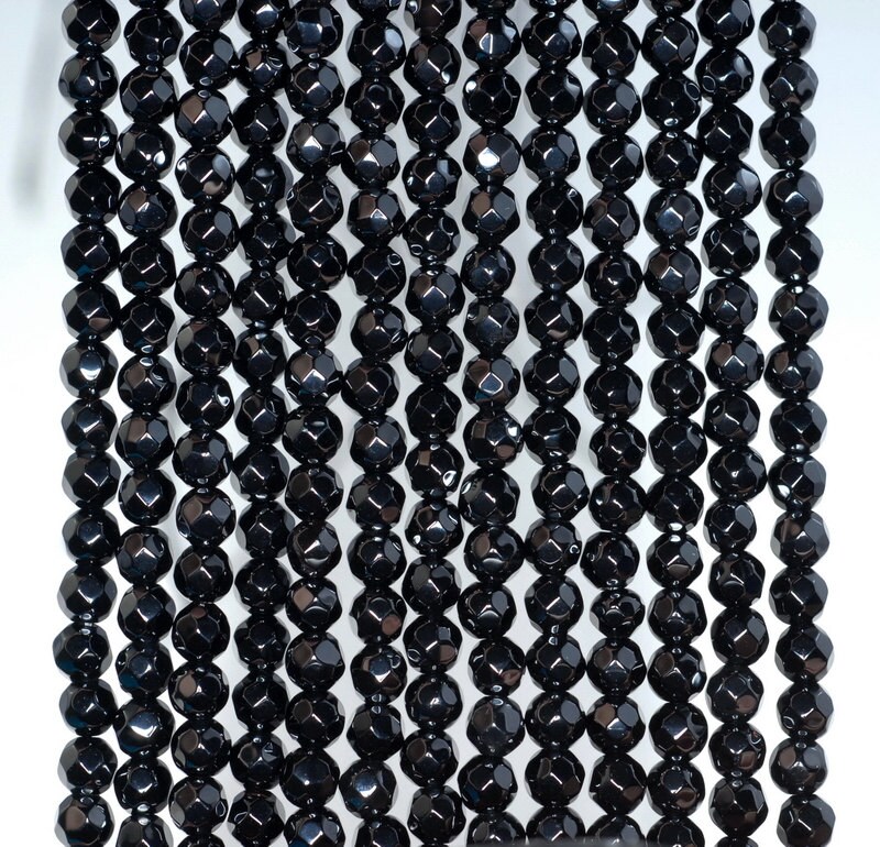 4mm Black Onyx Gemstone Faceted Round Loose Beads 15 Inch Full Strand (90183819-364)
