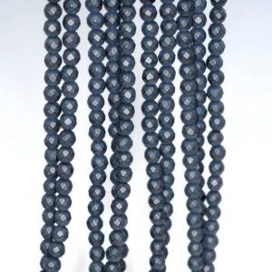 4mm Frosted Matte Noir Black Onyx Gemstone Black Faceted Round Loose Beads 15.5 Inch Full Strand (90182749-115)