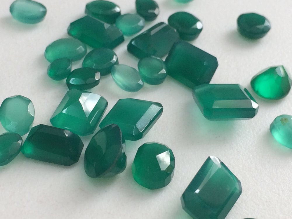 5x6mm - 7x12mm Green Onyx Mix Shape Gemstone Lot, 5 Pcs Green Onyx Faceted Mix Stone, Green Onyx Gems For Jewelry - Pgpa131