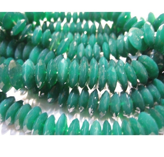 6-8mm Green Onyx German Cut Beads, Natural Green Onyx Faceted Discs Beads, Green Onyx Faceted Bead For Jewelry (4in To 8in Options)