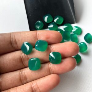 6 Pieces 10x10mm Natural Green Onyx Cushion Shaped Faceted Loose Gemstones, Faceted Cushion Green Onyx For Jewelry, Bb231