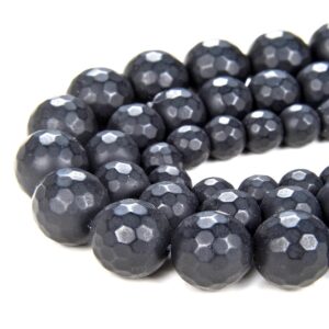 6mm Frosted Matte Noir Black Onyx Gemstone Black Faceted Round Loose Beads 15.5 Inch Full Strand (90182750-115)