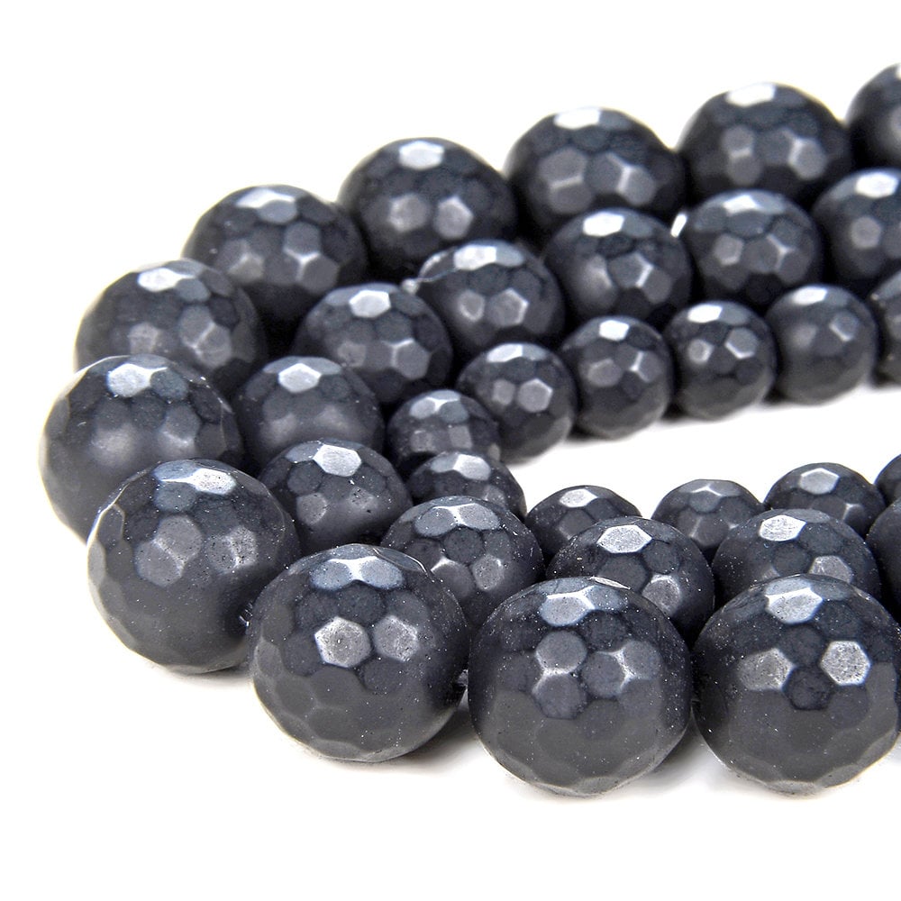 6mm Frosted Matte Noir Black Onyx Gemstone Black Faceted Round Loose Beads 15.5 Inch Full Strand (90182750-115)