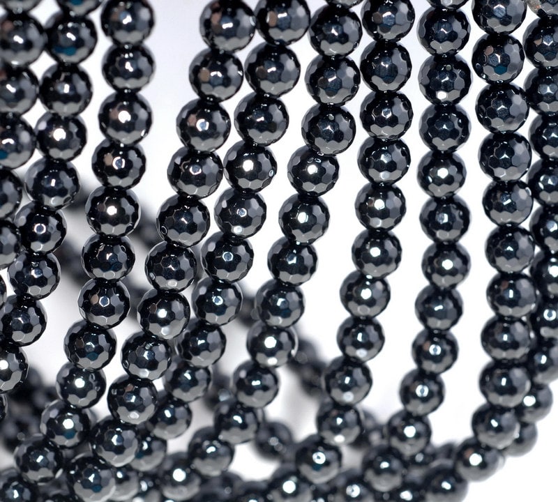 6mm Noir Black Onyx Gemstone Black Micro Faceted Round Loose Beads 15.5 Inch Full Strand (90182757-115)