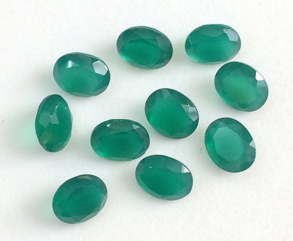 7x9mm Green Onyx Oval Cut Stone, Green Onyx Faceted Gem, Green Onyx Oval For Jewelry, Onyx Cut Stones (2pcs To 5pcs Options) - Pgpa130
