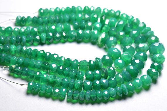 8 Inches - Natural Faceted Green Onyx  Rondelle,size Is 6.5-9mm #1397