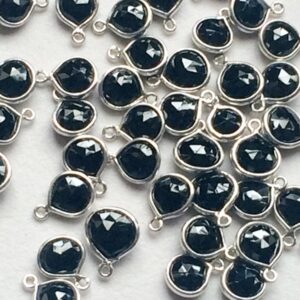 8mm -10mm Black Onyx Connectors, Black Faceted Heart Single Loop 925 Silver Connectors, Bezel Connectors, Finding (10pcs To 5pcs Options)