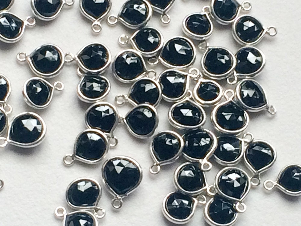 8mm -10mm Black Onyx Connectors, Black Faceted Heart Single Loop 925 Silver Connectors, Bezel Connectors, Finding (10pcs To 5pcs Options)