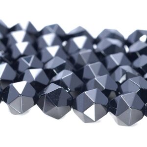 8MM Black Onyx Beads Star Cut Faceted Grade AAA Genuine Natural Gemstone Loose Beads 7.5" BULK LOT 1,3,5,10 and 50 (80005182 H-M18)