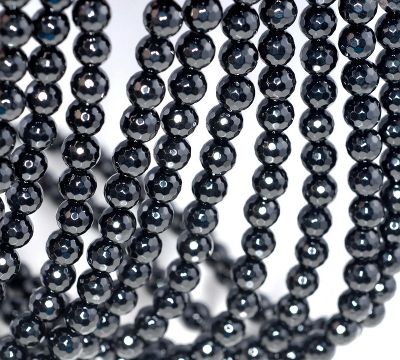 8mm Noir Black Onyx Gemstone Black Micro Faceted Round Loose Beads 7.5 Inch Half Strand (90182764-115)