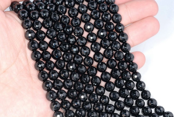 8mm Noir Black Onyx Gemstone Black Micro Faceted Round Loose Beads 15.5 Inch Full Strand Lot 1,2,6,12 And 50 (90182758-115)