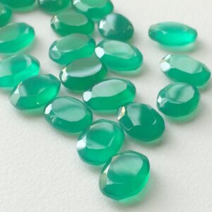 8x10mm Green Onyx Faceted Oval Cabochons, Green Onyx Table Cut Oval Gems, Green Onyx Gems For Jewelry (10pcs To 20pcs Options)