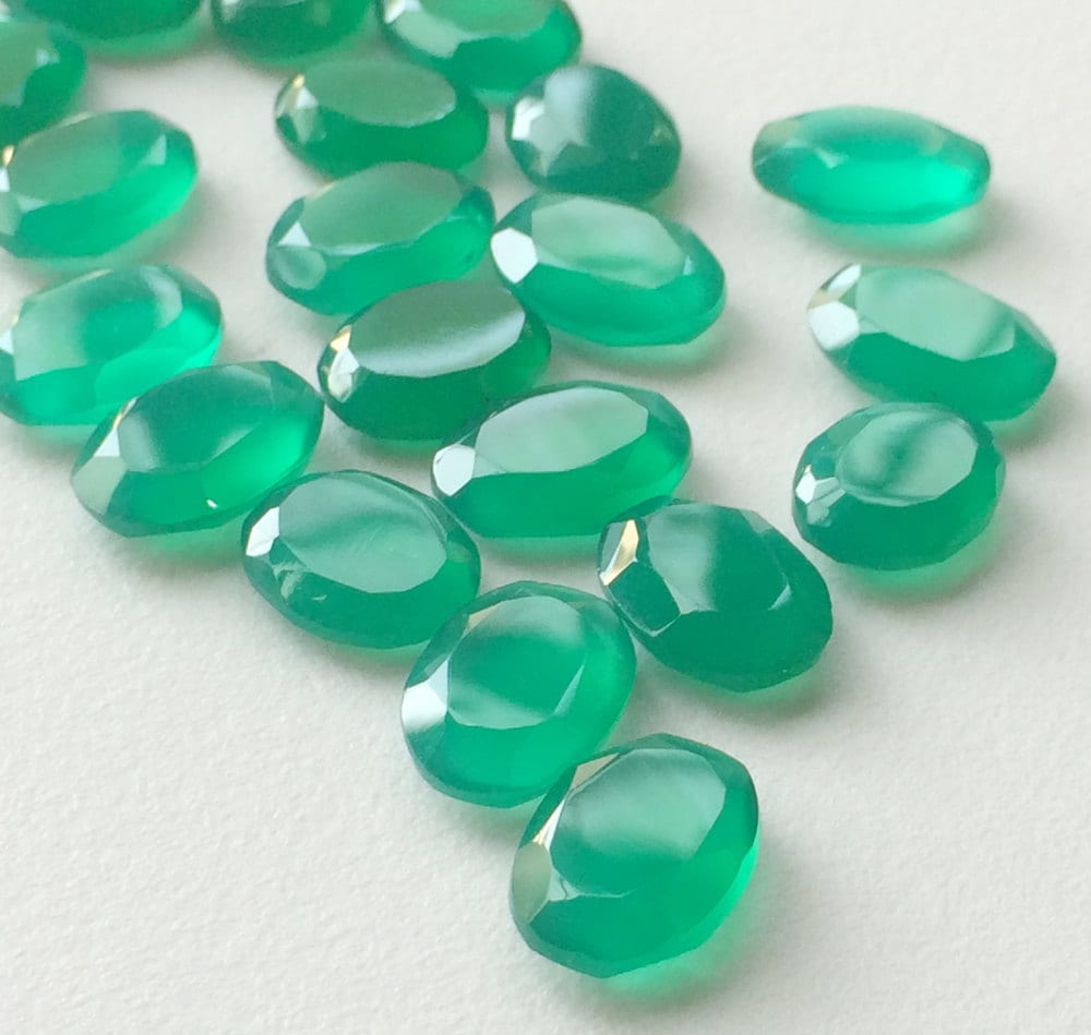 8x10mm Green Onyx Oval Cabochons Faceted Table Cut Gemstones For Jewelry Making Supply