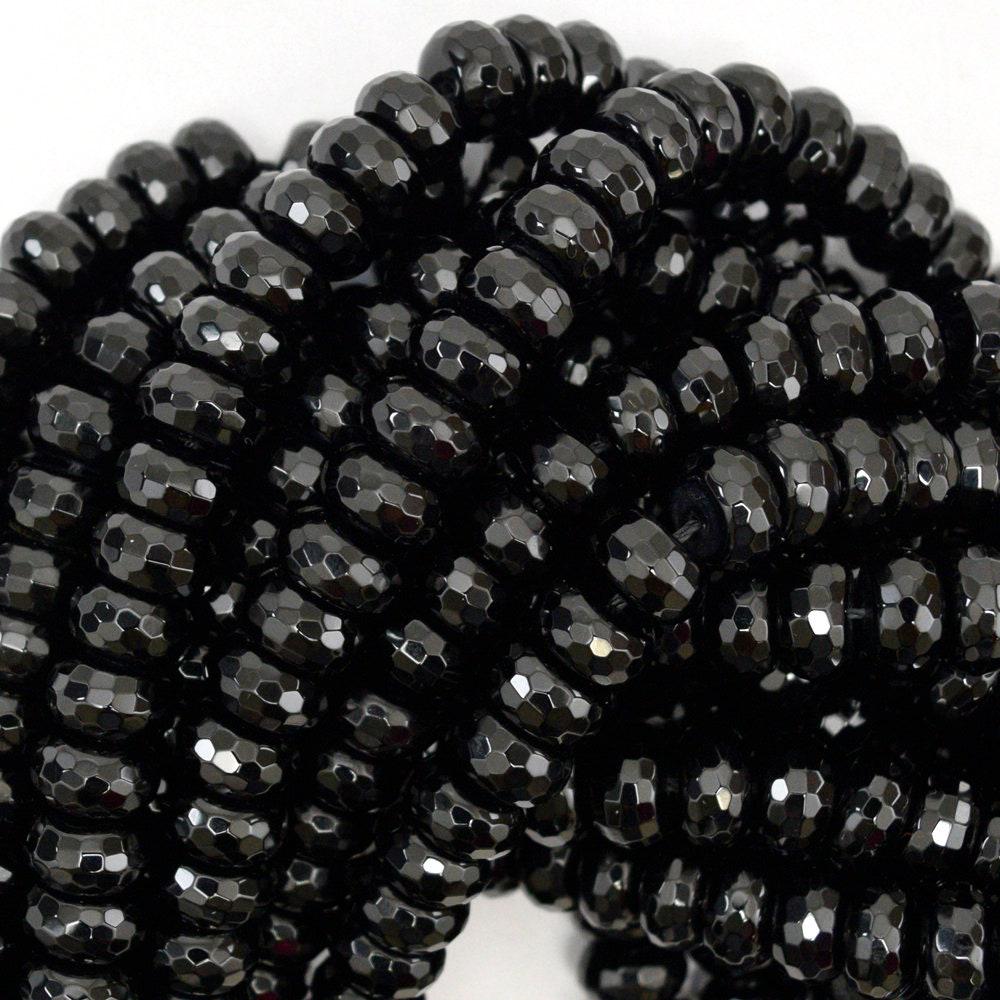 Aa Faceted Black Onyx Rondelle Button Beads Gemstone 15" Strand 3mm 4mm 6mm 8mm