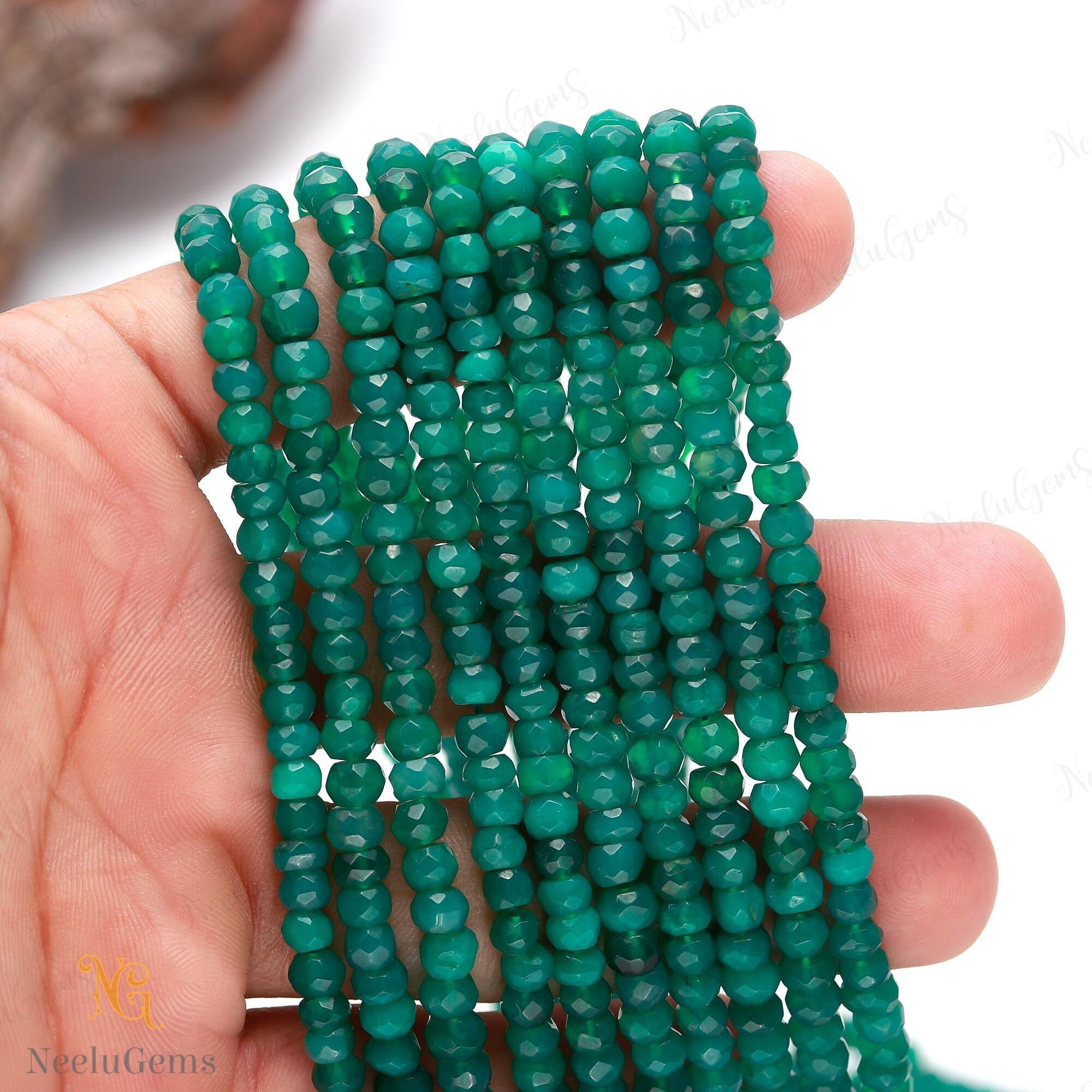 Aaa+ Green Onyx Faceted Rondelle Beads, 4-5 Mm Natural Green Onyx Indian Cut Beads, 13" Loose Gemstone Beads For Handmade Jewelry